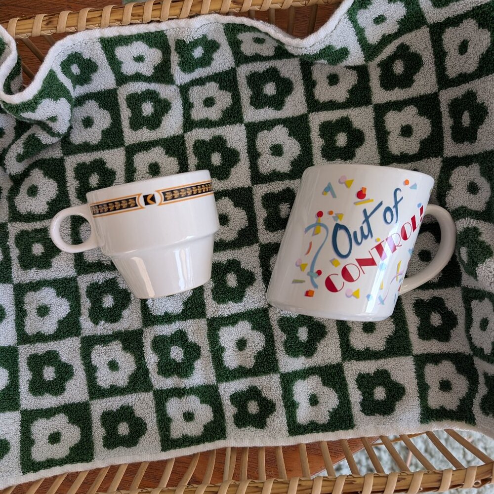 Vintage Mugs OUT OF CONTROL tilted mug, 70s art deco tea cup